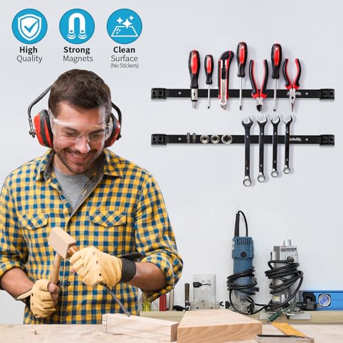 Rechabite 4 Pieces 18" Magnetic Tool Holder Strip, Red Magnet Bar, Metal Tool Organizer Rack for Garage Organization, Easy To Install in Workshop, Mounting Screws Included - Image 2