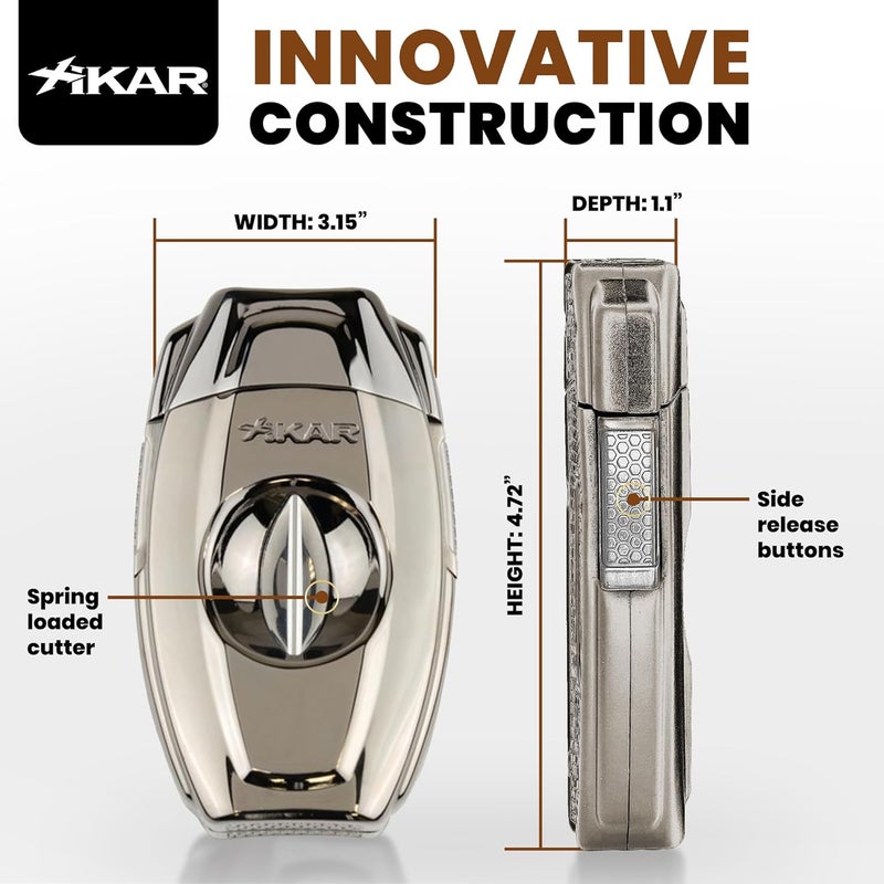 Xikar VX2 V-Cut Cigar Cutter with Stainless Steel Blades & Secure Lock, Gunmetal | Clips up to 70 Ring Gauge Cigars | 64 RG Bowl Spring-Loaded Cigar Snipper | Cigar Accessories for Aficionados - Image 5