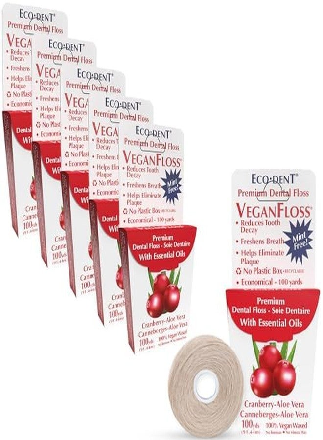 Eco-Dent VeganFloss Dental Floss, Waxed, Cranberry-Aloe - Floss with Vegan Plant-Based Wax, Recyclable Cardboard Packaging, 100 Yds (Pack of 6) - Image 1