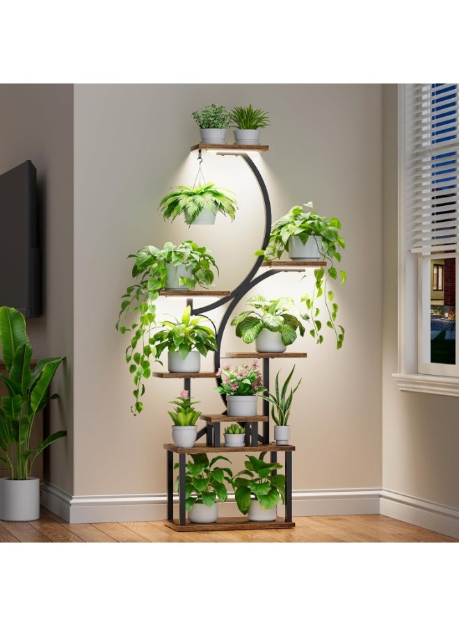 CityRiya-Long Plant Stand Indoor with Grow Light, Plant Shelf, Bookshelf, Large Bookcase, Tall Bookshelves Storage Organizer, Plants Shelves Corner Flower Holder, Book Plant Display Rack Stand (White) - Image 3