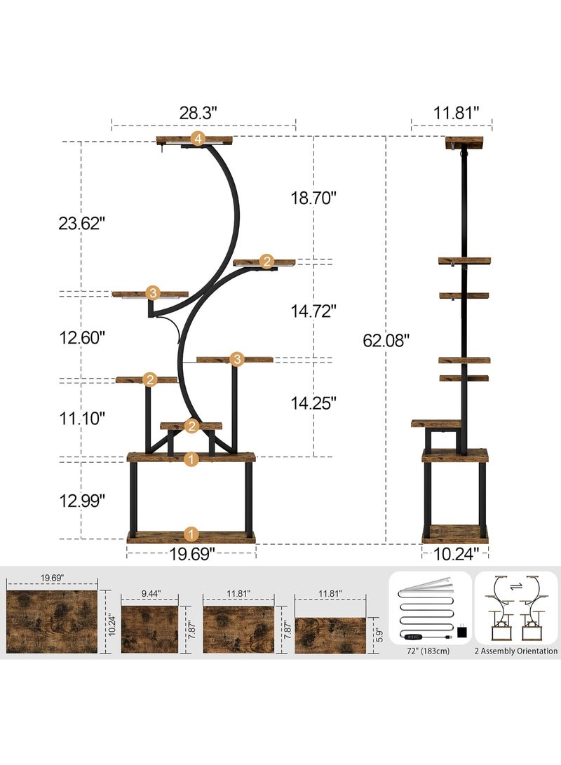 CityRiya-Long Plant Stand Indoor with Grow Light, Plant Shelf, Bookshelf, Large Bookcase, Tall Bookshelves Storage Organizer, Plants Shelves Corner Flower Holder, Book Plant Display Rack Stand (White) - Image 4