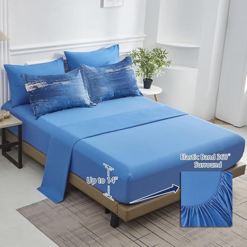Dinjoy Ombre Blue Comforter Set Queen Size Reversible Gradient Blue Grey Boho Bedding Set for Men Women 8 Pieces Bed in A Bag Bohemian Bed Set With Comforter, Sheets, Pillowcases & Shams, Cushion Cover - Image 4