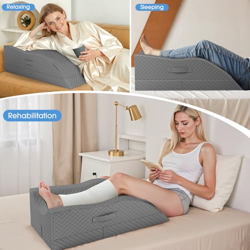 TranquilRelax Elevation Pillows for Leg After Surgery, Memory Foam Adjustable Wedge Pillow for Injury or Rest, Ankle Pillow for Sleeping Blood Circulation Full Grey/Double Leg - Image 3
