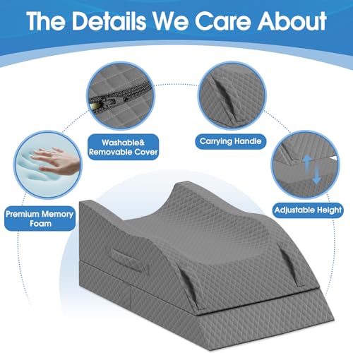 TranquilRelax Elevation Pillows for Leg After Surgery, Memory Foam Adjustable Wedge Pillow for Injury or Rest, Ankle Pillow for Sleeping Blood Circulation Full Grey/Double Leg - Image 4