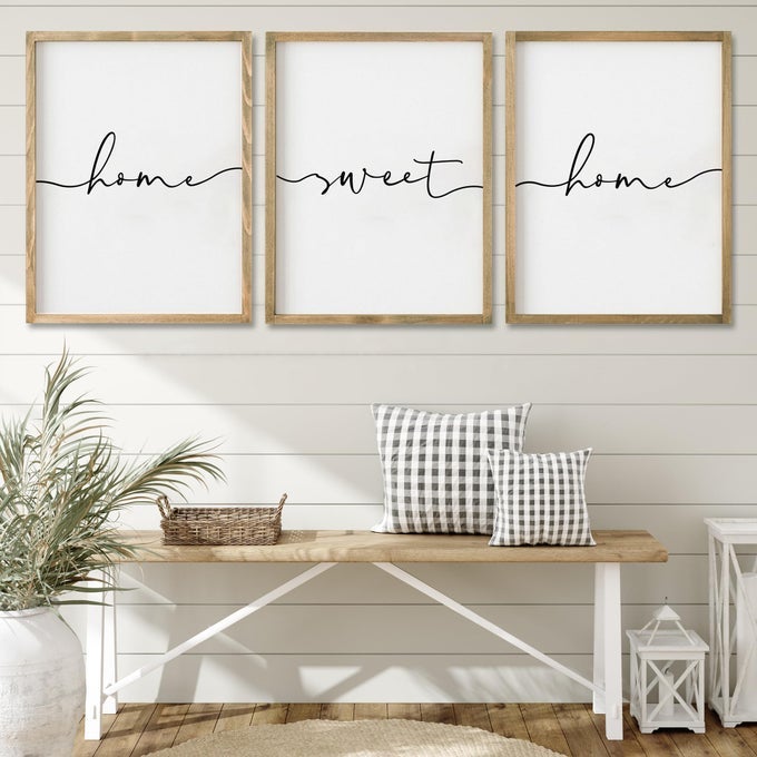 SET OF 3 FRAMED FARMHOUSE HOME SWEET HOME SIGN ABOVE BED WALL DECOR FOR BEDROOM DECOR WALL ART WOOD SIGNS