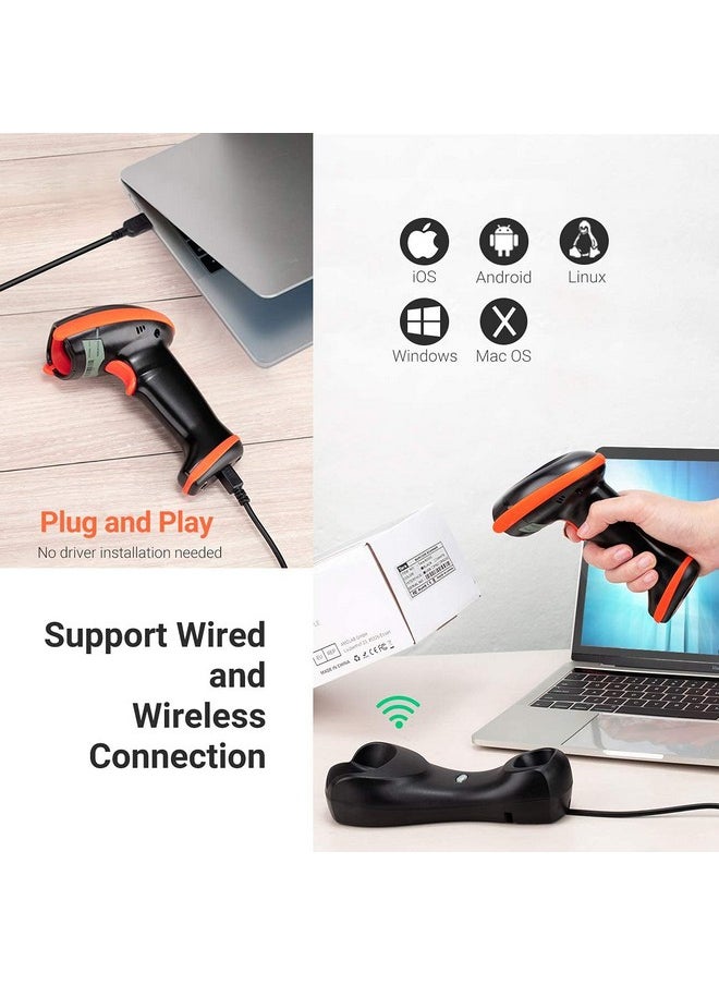 Pro Series Wireless 1D 2D Qr Barcode Scanner With Cradle Display Counting Screen Extra Fast Scanning Speed Ultra High Resolution Handheld Image Bar Code Reader For Warehouse Inventory Hw0008