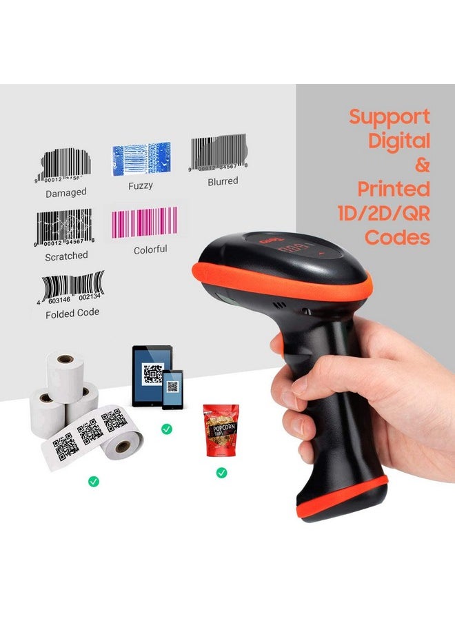 Pro Series Wireless 1D 2D Qr Barcode Scanner With Cradle Display Counting Screen Extra Fast Scanning Speed Ultra High Resolution Handheld Image Bar Code Reader For Warehouse Inventory Hw0008