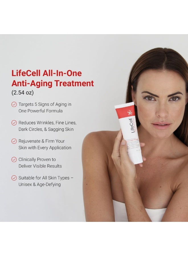 Lifecell All In One Anti-Aging Cream – Reduces Wrinkles, Fine Lines, Dark Circles u0026 Sun Damage – Retinol, Vitamin C, DMAE u0026 Hyaluronic Acid – Fragrance-Free, for All Skin Types (2.54oz) - Image 2