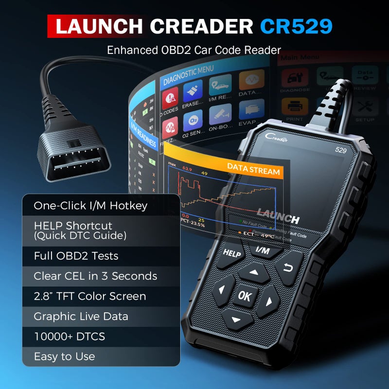 Launch LAUNCH OBD2 Scanner CR529 Code Reader with Full OBD2 Function, One-Click I/M Readiness Turn Off Check Engine Light CAN Scan Tool, Automotive Car Diagnostic Tool, Lifetime Free Update - Image 2