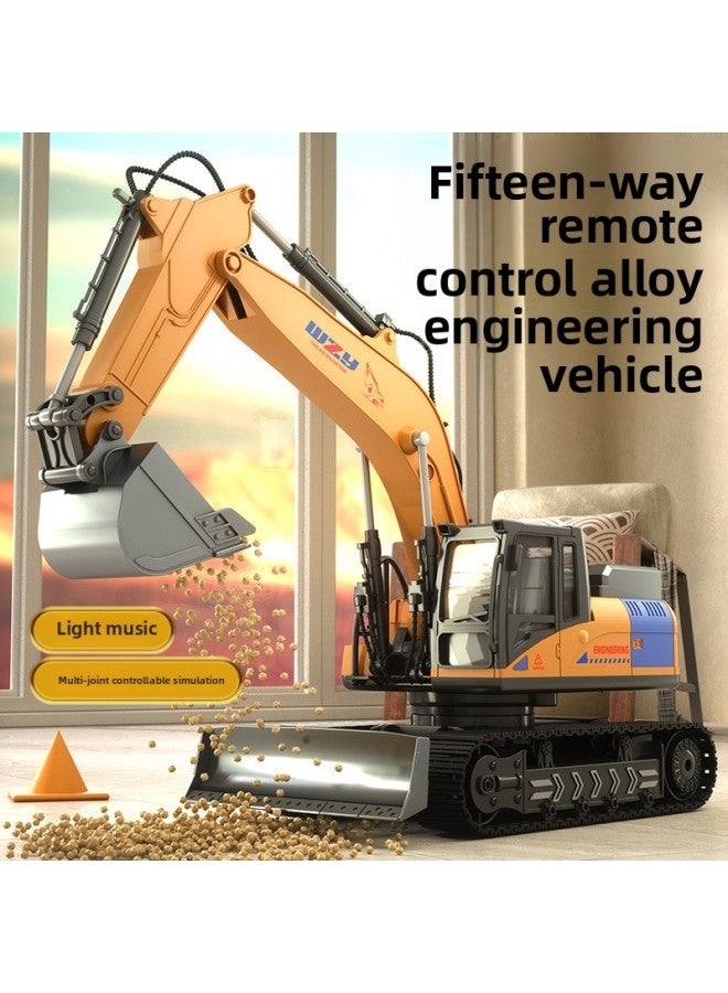 Large Children's Remote Control Alloy Excavator Engineering Vehicle Toy Excavator Bulldozer Simulation Car Boy Gift-Color:【15 Remote Control Functions】 Alloy Silver Remote Control Excavator-color Bo - Image 2
