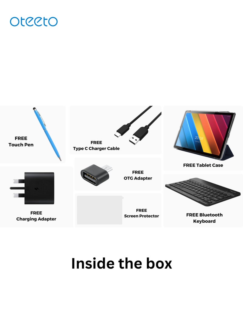 Oteeto TAB 10 Tablet/8GB RAM + 256 GB ROM/Quad Core 2.0 GHz/5G Network/8000 mAh/8MP Front + 13 MP Rear Camera/Android 13/10.1 Inches IPS LCD/Includes Flip Cover Case,Keyboard,Touch Pen,Tempered Glass,OTG  - Image 4