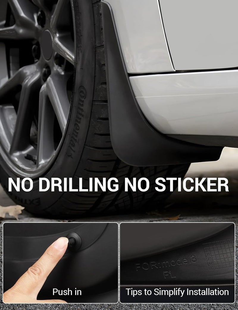 Basenor 2017-2023 Tesla Model 3 Mud Flaps Splash Guards Fenders No Drilling No Tape Mudflaps All Weather Protector Mudguards for Model 3 Exterior Accessories (Set of 4) - Image 5