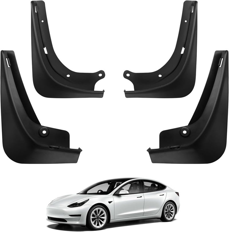 Basenor 2017-2023 Tesla Model 3 Mud Flaps Splash Guards Fenders No Drilling No Tape Mudflaps All Weather Protector Mudguards for Model 3 Exterior Accessories (Set of 4) - Image 1