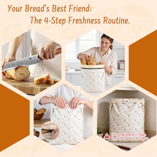 Lemoobolsa 2-Pack Reusable Beeswax Bread Bags for Sourdough & HomemadeBread with Zipper, 16.5 x 13 inch bread bags for Food Storage - Image 5