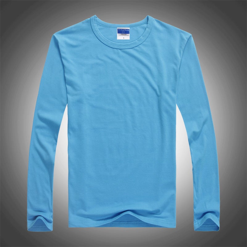 Raglan long sleeve wholesale party class clothes T-shirt custom cotton round neck advertising cultural shirt work clothes printed logo Lake Blue 