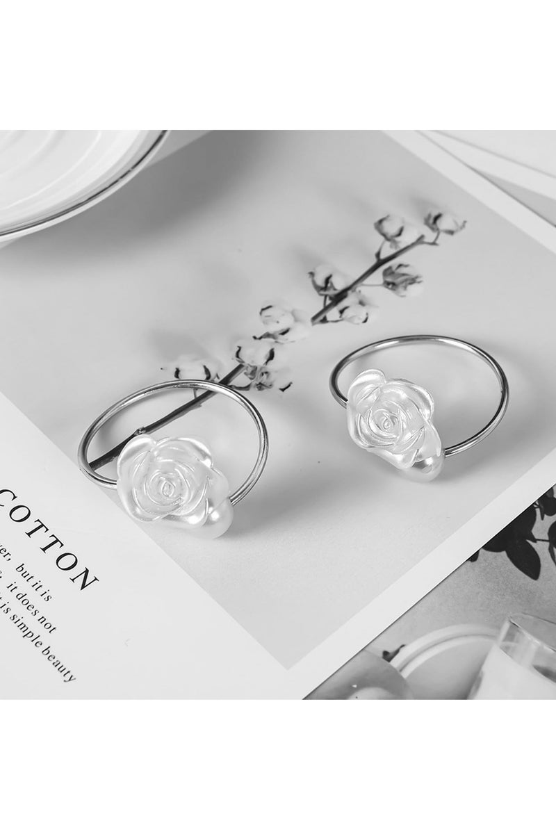 10 Pcs Napkin Rings,White Rose Pearl Dining Table Napkin Ring Holder,Vintage Paper Towel Rings for Valentine's Day Wedding Banquet Home Table Decorations  - Image 5
