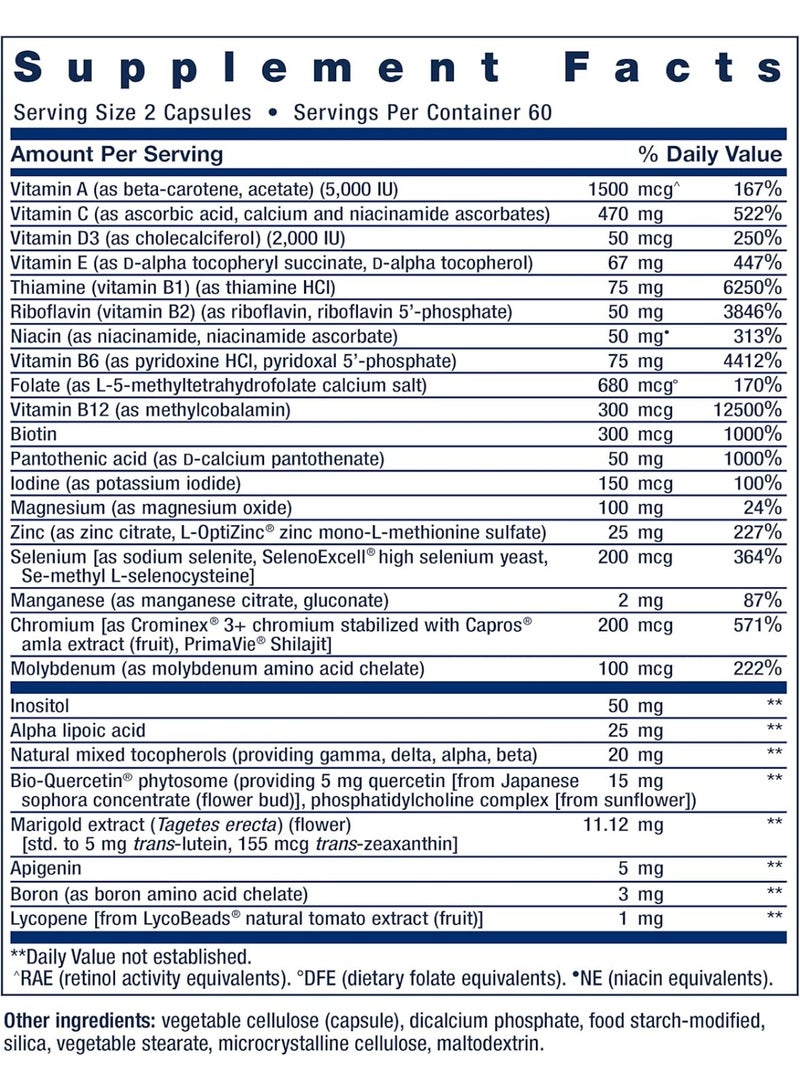 لايف إكستنشن مكمل غذائي متعدد الفيتامينات من لايف إكستنشن، يُؤخذ مرتين يومياً، يحتوي على فيتامينات ب، ج، د، والزنك، غني بأكثر من 25 نوعاً من الفيتامينات والمعادن والمستخلصات، يكفي لمدة شهرين، غير معدل وراثياً، خالٍ من الغلوتين، 120 كبسولة - Image 2