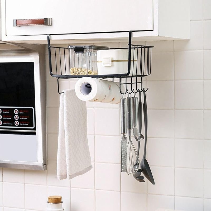 Genaric Hanging Storage Rack for Kitchen Cabinet, Hanging Basket, Thickened Wardrobe Storage, Tier Shelf Cabinet, Hanging Shelf Organization (Black)