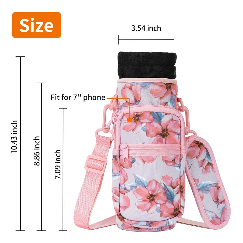 AceTreker 40 oz Neoprene Water Bottle Holder with Strap for Insulated Metal Hydro Jug Water Bottles, Sleeve Carrier Bag for Camping Trip-Pink Flowers - Image 5