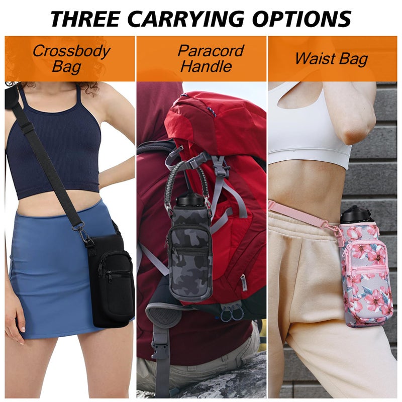 AceTreker 40 oz Neoprene Water Bottle Holder with Strap for Insulated Metal Hydro Jug Water Bottles, Sleeve Carrier Bag for Camping Trip-Pink Flowers - Image 4