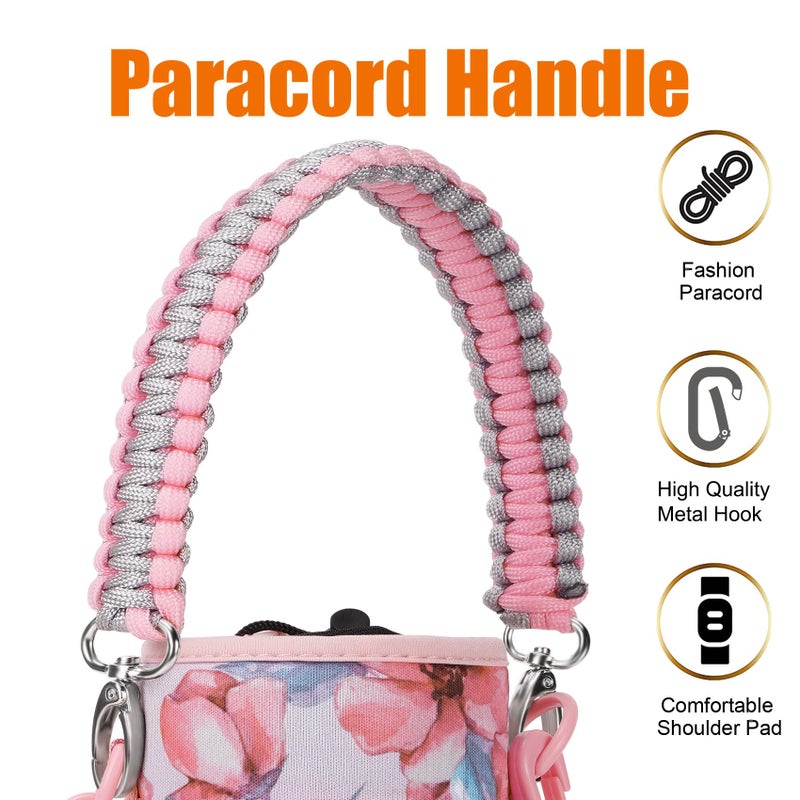 AceTreker 40 oz Neoprene Water Bottle Holder with Strap for Insulated Metal Hydro Jug Water Bottles, Sleeve Carrier Bag for Camping Trip-Pink Flowers - Image 2