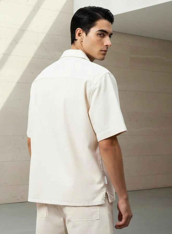 Lee Cooper White Lee Cooper Men Regular Fit Camp Collar Short Sleeve Shirt for Men | Best Price UAE