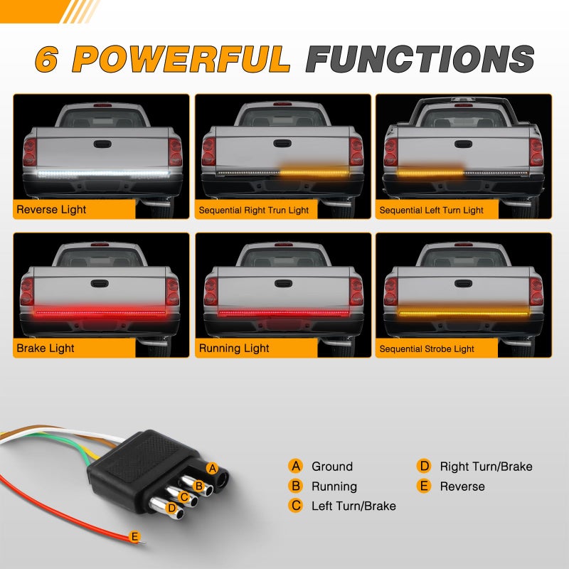 GOOACC Truck Tailgate Light Bar 48" Triple Row 360 LED Strip 6 Function with Red Running Brake Amber Turning Signals Strobe White Reverse Lighting - Image 2