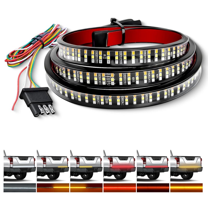 GOOACC Truck Tailgate Light Bar 48" Triple Row 360 LED Strip 6 Function with Red Running Brake Amber Turning Signals Strobe White Reverse Lighting - Image 1