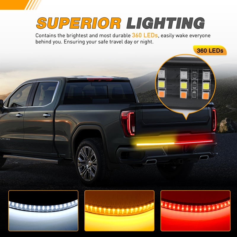 GOOACC Truck Tailgate Light Bar 48" Triple Row 360 LED Strip 6 Function with Red Running Brake Amber Turning Signals Strobe White Reverse Lighting - Image 5