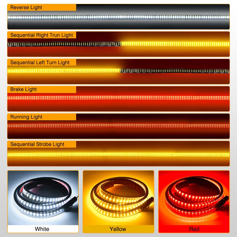 GOOACC Truck Tailgate Light Bar 48" Triple Row 360 LED Strip 6 Function with Red Running Brake Amber Turning Signals Strobe White Reverse Lighting - Image 3