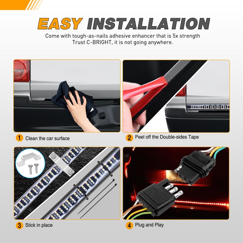 GOOACC Truck Tailgate Light Bar 48" Triple Row 360 LED Strip 6 Function with Red Running Brake Amber Turning Signals Strobe White Reverse Lighting - Image 4