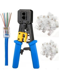 RJ45 Crimping Tool Ethernet Crimper for Cat6 Cat5 Cat5e RJ45 Pass Through Connectors and RJ12 Ends Comes with 50PCS RJ45 Cat6 Connectors and Replacement Blade