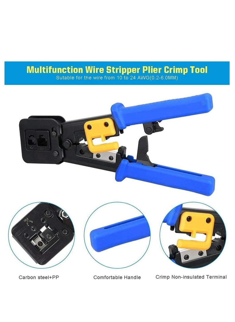 Generic - RJ45 Crimping Tool Ethernet Crimper for Cat6 Cat5 Cat5e RJ45 Pass Through Connectors and RJ12 Ends Comes with 50PCS RJ45 Cat6 Connectors and Replacement Blade - Image 1