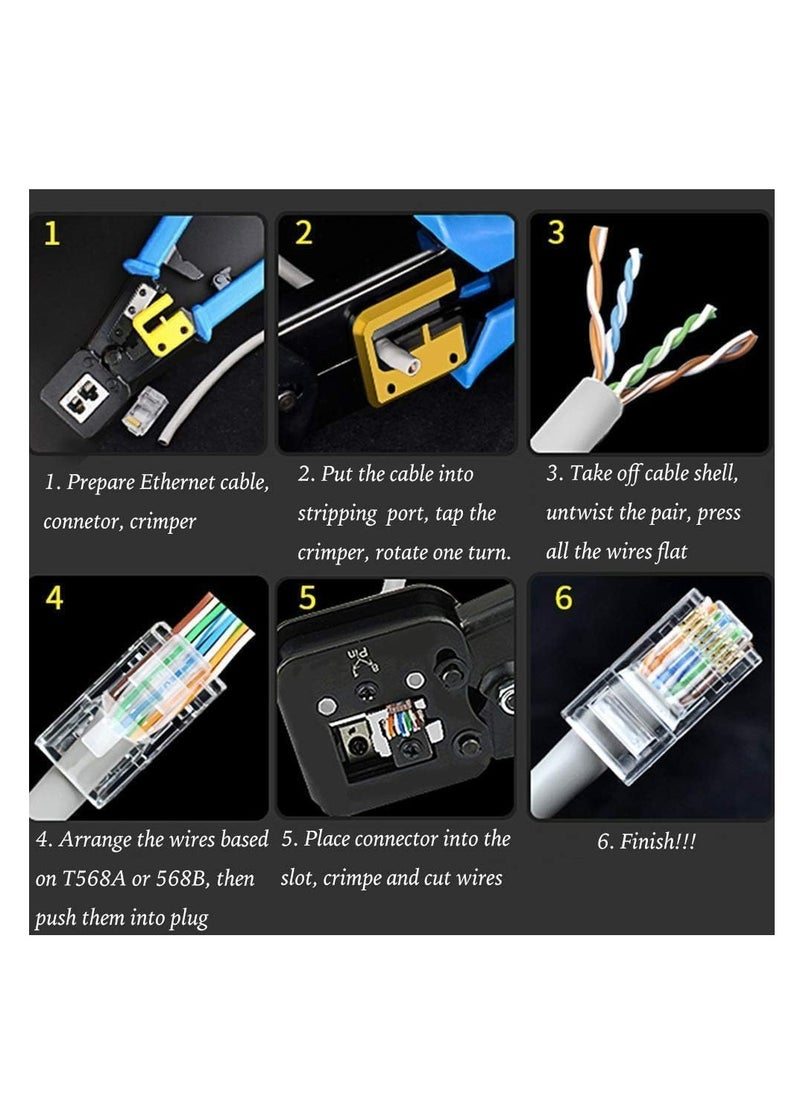 Generic - RJ45 Crimping Tool Ethernet Crimper for Cat6 Cat5 Cat5e RJ45 Pass Through Connectors and RJ12 Ends Comes with 50PCS RJ45 Cat6 Connectors and Replacement Blade - Image 1