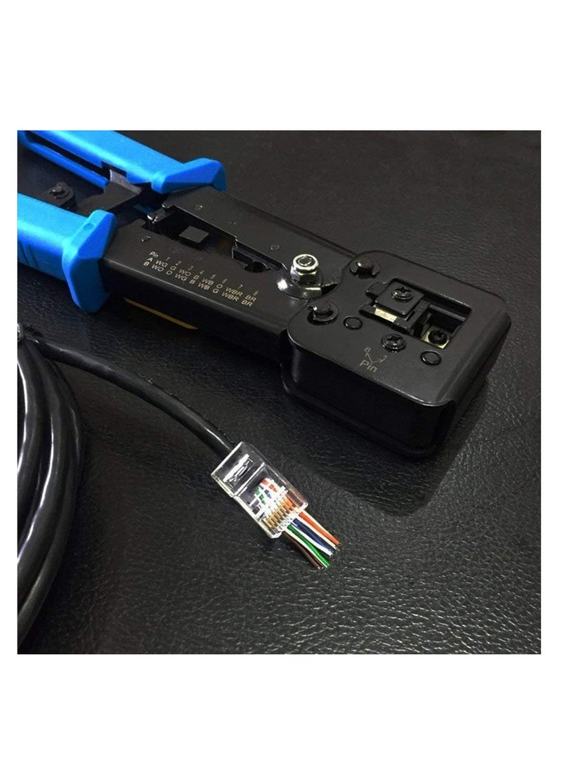 Generic - RJ45 Crimping Tool Ethernet Crimper for Cat6 Cat5 Cat5e RJ45 Pass Through Connectors and RJ12 Ends Comes with 50PCS RJ45 Cat6 Connectors and Replacement Blade - Image 1