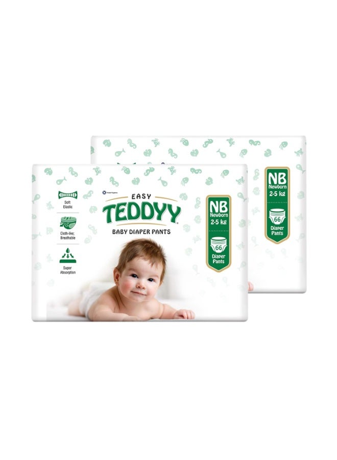 TEDDYY Easy Baby NB Size Diaper Pant Style | 66 Count (New Born) | Upto 5 kgs (Pack of 2) | Long Protection Hours | Anti-Bacterial | Airy Breathable Fit | Rapid Soaker Channels with Wetness Indicator