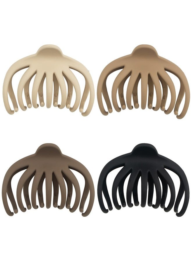VORSET 4 Pack Large Hair Clips for Women, Jumbo Octopus Claw Clips for Thick Thin Curly Hair, Strong Hold Non-slip Matte Clamps, Neutral Colors for Everyday Styling - Image 1