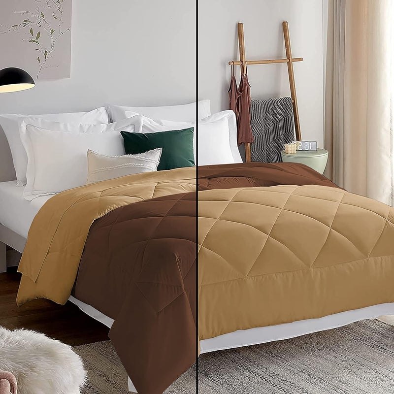 TEXOFAB Reversible Comforter Single Bed 220 GSM All Weather Single Bed ComforterQuiltRajaiDuvetBlanket for Single Bed 90x60 Inch Chocolate Beige