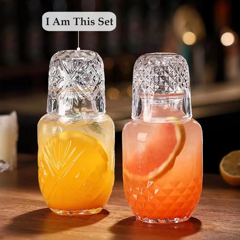 Mfacoy Bedside Water Carafe and Glass Set, 17 OZ Glasses Pitcher & 5 OZ Cup, Bedside Night Carafe Pitchers and Water Glass Tumbler Set, Vintage Glass Water Pitcher with Cup Set for Bedroom - Image 2