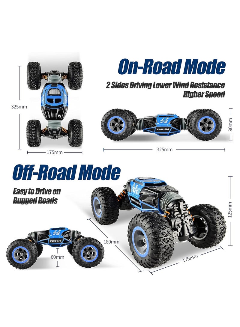 Taizz Ventures سيارة تحكم عن بعد 1:14 – سيارة استعراض قابلة للتحويل 4WD مع قيادة مزدوجة الجوانب، شاحنة وحش للطرق الوعرة، سيارات RC مقاومة للماء لجميع التضاريس للأطفال الأولاد والبنات – زرقاء - Image 2