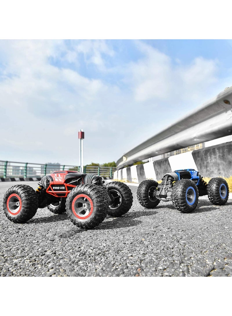 Taizz Ventures سيارة تحكم عن بعد 1:14 – سيارة استعراض قابلة للتحويل 4WD مع قيادة مزدوجة الجوانب، شاحنة وحش للطرق الوعرة، سيارات RC مقاومة للماء لجميع التضاريس للأطفال الأولاد والبنات – زرقاء - Image 4