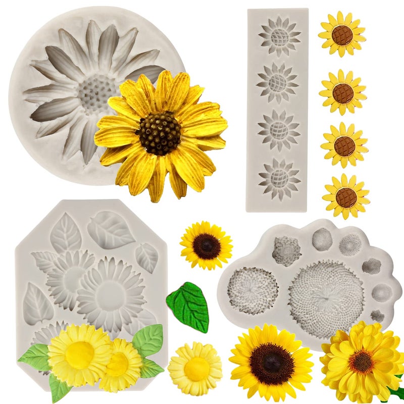 Sijiangmold Sunflower Fondant Molds Sunflower Stamen Silicone Mold For Cake Decorating Candy Chocolate Gum Paste Crafting Polymer Clay Set Of 4