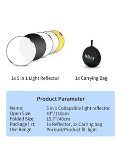 Selens 43 Inch (110cm) Photography Reflector, Collapsible Light Reflector with Carrying Case, 5 in 1 Reflector for Photography Photo Studio Lighting -Translucent, Silver, Gold, White and Black  - Image 5
