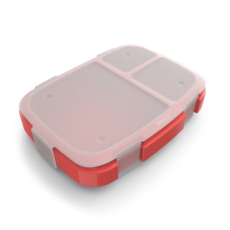 Bentgo Fresh Tray (Red) with Transparent Cover - Reusable  BPA-Free  4-Compartment Meal Prep Container with Built-In Portion Control for Healthy At-Home Meals and On-the-Go Lunches