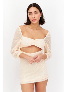 In the style Women Petite Textured Sequin Cut Out Mini Dress, Blush  - Image 1