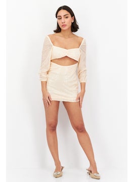 In the style Women Petite Textured Sequin Cut Out Mini Dress, Blush  - Image 3