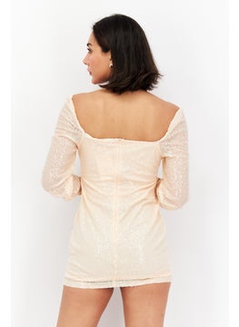 In the style Women Petite Textured Sequin Cut Out Mini Dress, Blush  - Image 2