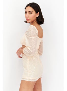 In the style Women Petite Textured Sequin Cut Out Mini Dress, Blush  - Image 4