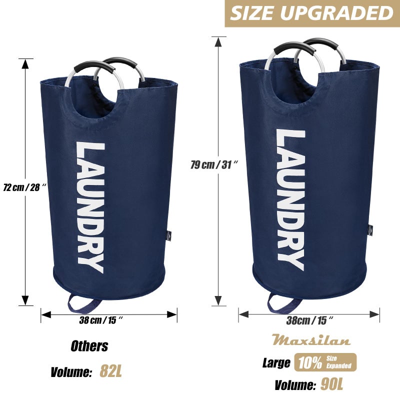 Maxsilan 90L Large Laundry Basket, Freestanding Tall Clothes Hamper, Collapsible Laundry Bag, Dark Blue - Image 3