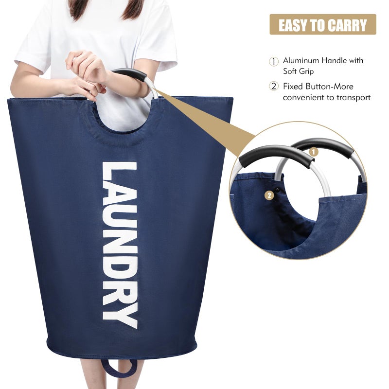 Maxsilan 90L Large Laundry Basket, Freestanding Tall Clothes Hamper, Collapsible Laundry Bag, Dark Blue - Image 5